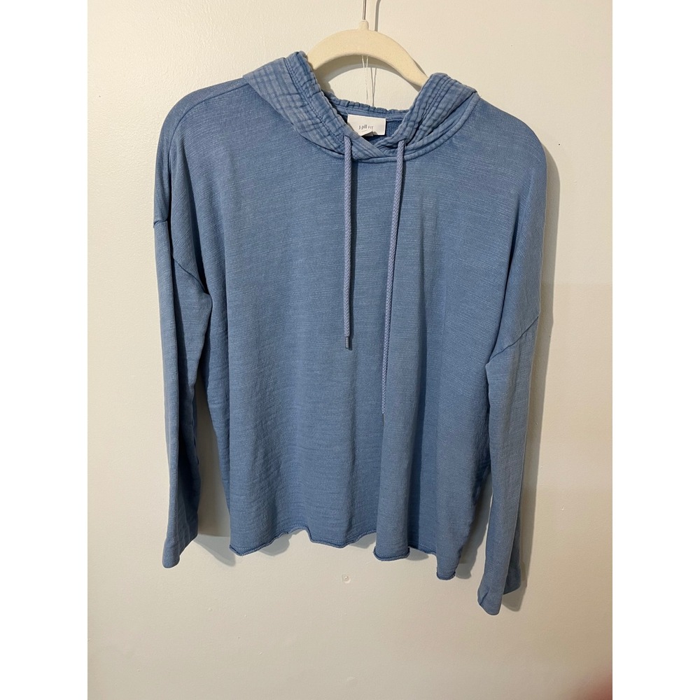 J. Jill Fit Blue Slub Knit Hoodie Pullover Raw Hem Petite Medium